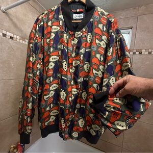 Vintage Farrenzi 100% Silk Men’s  X Large Bomber Jacket 1990s Coat Pottery Vase